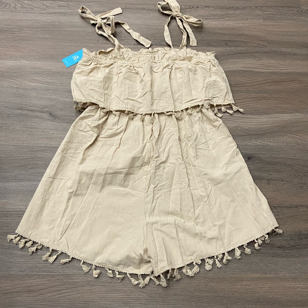 Beige Sleeveless Ruffle romper